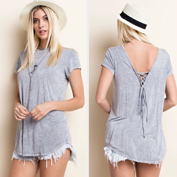 Tops - 💟 LAST ONE SMALL Light Grey Mineral Washed Top.